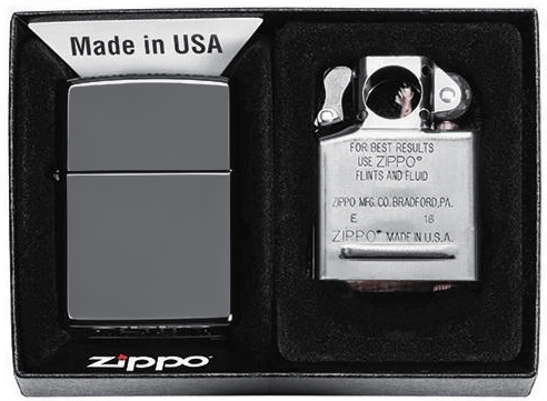 Подарочный набор Zippo: ветроустойчивая зажигалка Black Ice+вставной блок для зажигалок для трубок