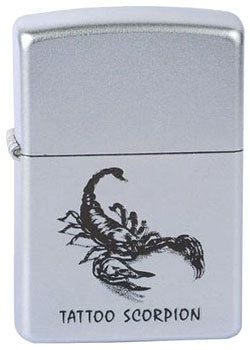 Зажигалка Zippo №205 Tattoo scorpion с покрытием Satin Chrome™, латунь/сталь, серебристая, матовая,