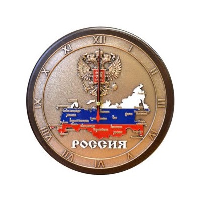 Часы в деревянной раме Карта России в подарочной коробке, ЧД-07