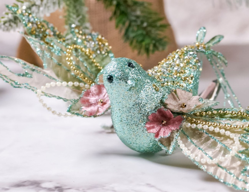 Ёлочная игрушка ПТИЧКА РОСИ на клипсе, текстиль, полиэстер, 23 см, Winter Deco фото 2
