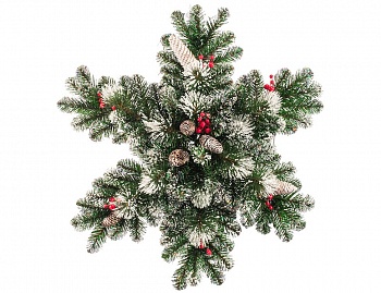 Хвойная композиция "Снежинка фьюжн" кристальная с ягодами и шишками, (хвоя - PVC+леска), 70 см, ЦАРЬ ЕЛКА, EverChristmas