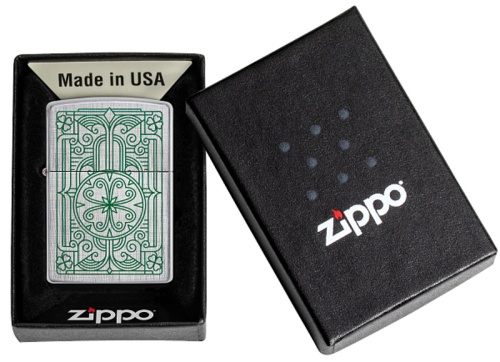 Зажигалка Zippo Luck Design с покрытием Brushed Chrome, латунь/сталь, серебристая фото 2