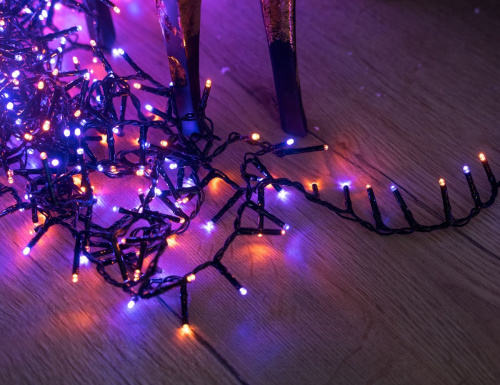 Светодиодная гирлянда нить Lumineo Snake, 500 оранжевых/фиолетовых LED-огней, 11+5 м, контроллер, таймер, черный провод, уличная, Kaemingk фото 7