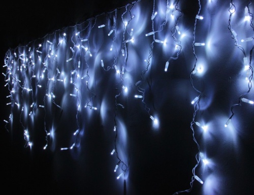 Светодиодная бахрома мерцающая, 112 холодных белых LED, влагозащитный колпачок, 3х0.5 м, коннектор, белый провод, уличные, Rich LED фото 4