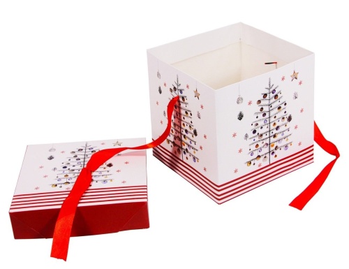 Коробка для подарков CHRISTMAS CHARM (с ёлкой), бело-красная гамма, 16.5 см, Due Esse Christmas фото 2