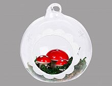 Стеклянный шар с фигуркой "Мухоморчики-грибочки", стекло, полистоун, 8 см, Koopman International