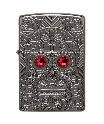 Зажигалка Zippo Armor™ Crystal Skull, покрытие High Polish Black Ice®, латунь/сталь, чёрная фото 4