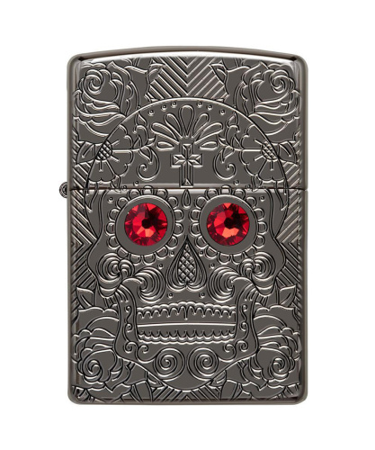 Зажигалка Zippo Armor™ Crystal Skull, покрытие High Polish Black Ice®, латунь/сталь, чёрная фото 5