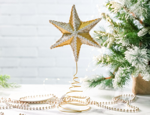 Ёлочная верхушка ЗВЕЗДА АЛЬЦИОНА, полиэстер, золотая, 30 см, Winter Deco фото 4