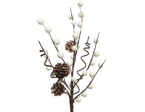 Декоративная ветка "Лесная улыбка" с белыми ягодами, 30 см, Kaemingk