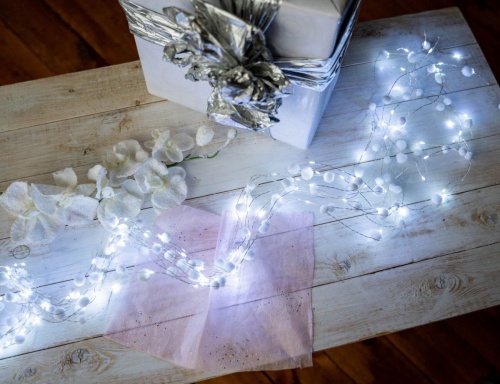 Электрогирлянда-гроздь "Светящийся снегопад", 100 холодных белых mini LED-огней, 10*1.35+3 м, серебряный провод, Kaemingk фото 4