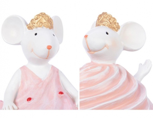 Фигурка "Мышка-кексик" в диадеме, полистоун, розовая, 6.5x7.3x9.7 см, разные модели, Kaemingk фото 2