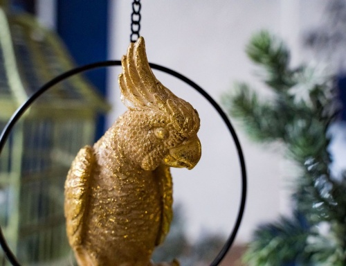 Ёлочная игрушка "Экзотическая птица - какаду", полистоун, золотая, 7x13.5x16 см, Kaemingk фото 5