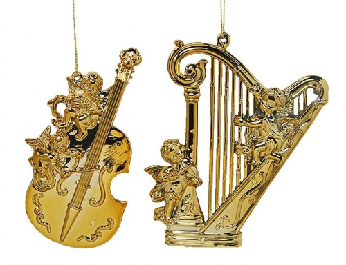 Ёлочное украшение "Музыкальный винтаж", акрил, золотой, 11 см, в ассортименте, Crystal deco