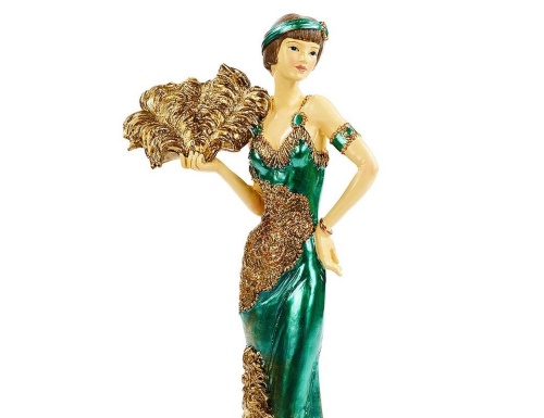 Декоративная статуэтка ДЕВУШКА ИЗ ДЖАЗА (с веером), полистоун, зелёный, 30 см, Goodwill фото 2