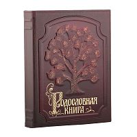 Подарочная книга - "Элитные Истории" - Родословная книга "Изысканная с росписью", материалы: натуральная кожа, картон, цвет: голубой; коричневый