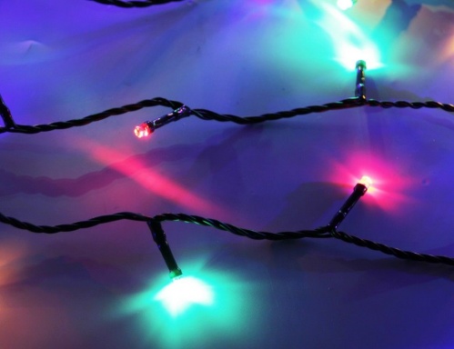 Светодиодная гирлянда "Нить объемная двухцветная", теплые белые/разноцветные LED лампы, черный PVC провод, контроллер, таймер, уличная, Kaemingk фото 3