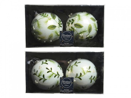 Набор стеклянных ёлочных шаров "Веточки на снегу", белый, 10 см, упаковка 2 шт, Kaemingk фото 2