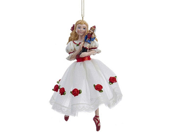 Ёлочная игрушка КЛАРА в белом платье с розами, полистоун, 15 см, Kurts Adler