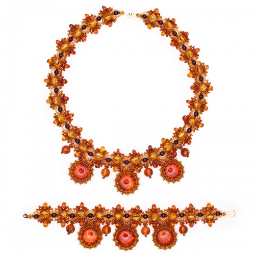 Комплект из натурального янтаря: ожерелье, браслет, 11057-2, 20922-2