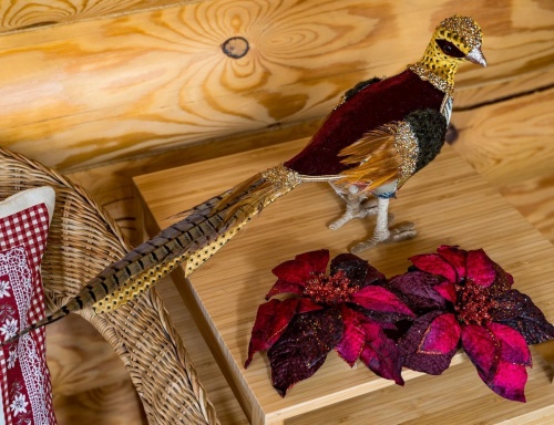 Украшение "Нарядный фазан", текстиль, перо, 11x61x25 см, Kaemingk фото 4