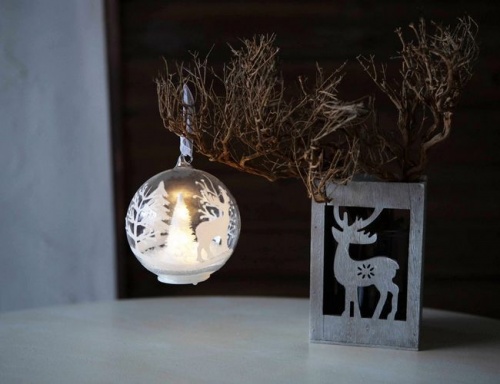 Светящийся ёлочный шар "Олень на полянке", стекло, 10 см, LED-огонь, батарейки, Peha Magic фото 2