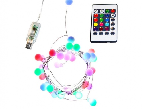 Электрогирлянда "Волшебные шарики", 32 RGB LED-огня, 3+2 м, контроллер, диммер, ПДУ, питание от USB, SNOWHOUSE фото 4