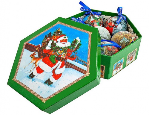 Набор ёлочных новогодних шаров "Подарки и мечты", папье-маше, глянцевые и текстурные, 75 мм, упаковка 7 шт., Mister Christmas