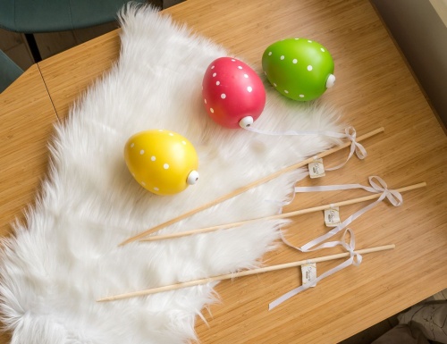 Декоративные пасхальные яйца на палочках ГОРОШКОВОЕ НАСТРОЕНИЕ крупные, 15 см (упаковка 3 шт.), Kaemingk фото 2