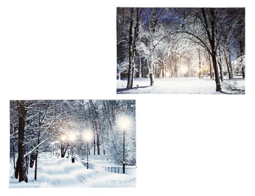 Светящаяся картина ЗИМНИЙ ПРОМЕНАД - ПАРК, 6 холодных/тёплых LED-огней, 58х38 см, батарейки, Kaemingk (Lumineo) фото 2