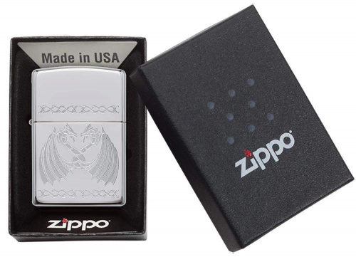 Зажигалка Zippo Dancing Dragons с покрытием High Polish Chrome, латунь/сталь, серебро, 36x12x56 мм фото 3
