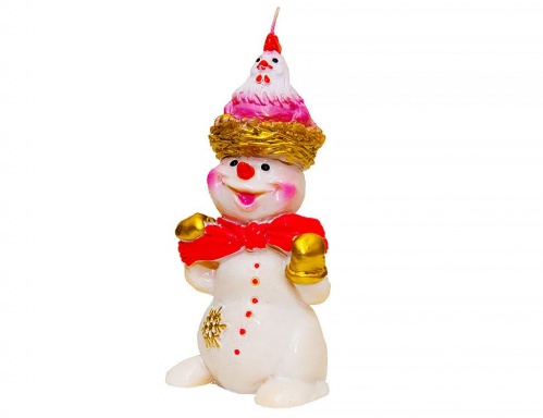 Фигурная свеча "Снеговик с петухом", 6.5х14.5 см, Омский Свечной