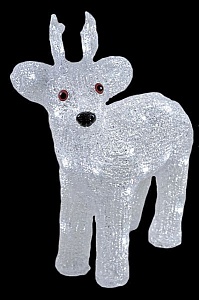 Светящаяся фигура "Белый оленёнок", акрил, 32 холодных белых LED-огня, 31 см, батарейки, уличный, Kaemingk