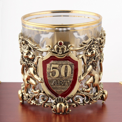 Бокалы - "Whiskey Haven" - Бокал для виски "Юбилей 50 лет" с деталями в виде вкладыша "настоящий мужчина" и камнями для виски, поставляемый в коричневом футляре фото 2
