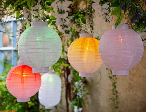 Подвесные садовые светильники Solar "Китайские фонарики с 'танцующим' пламенем" на солнечной батарее, цветные, 12 тёплых LED-огней, 20х23 см (3 шт.), Kaemingk (Lumineo) фото 4