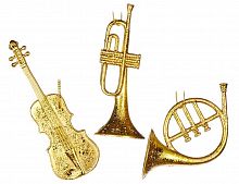 Набор ёлочных игрушек "Музыкальные инструменты", пластик, золотой, 10 см (3 шт.), Goodwill