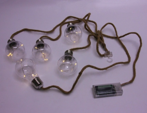 Ретро гирлянда-гроздь "Чарминг лайт", 5 ламп, 15 тёплых белых микро LED-огней, 70 см, батарейки, Koopman International фото 2