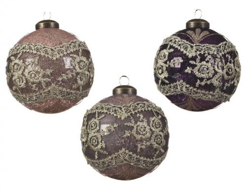 Набор ёлочных шаров "Магия вышивки", стекло, 8 см, (упаковка 3 шт.), разные модели, Kaemingk