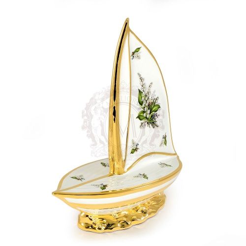 PRIMAVERA Блюдо лодка с парусом 34х14хН36 см, керамика, цвет белый, декор золото фото 2