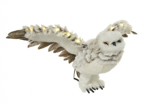 Интерьерное украшение "Парящая сова", плюш, перья, тёплые белые LED-огни, 17x40x11 см, батарейки, Kaemingk фото 2