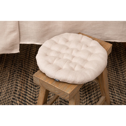 Подушка на стул круглая из стираного льна из коллекции essential, 40х40x4 см фото 3