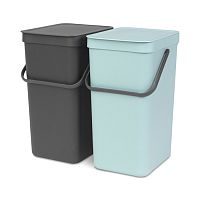 Набор из двух ведер для мусора Brabantia SORT&GO объемом 16 литров каждое, из пластика, в цветах голубой и серый
