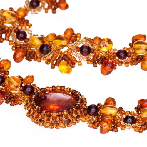 Ожерелье из натурального янтаря и бисера, 11057-1 фото 4