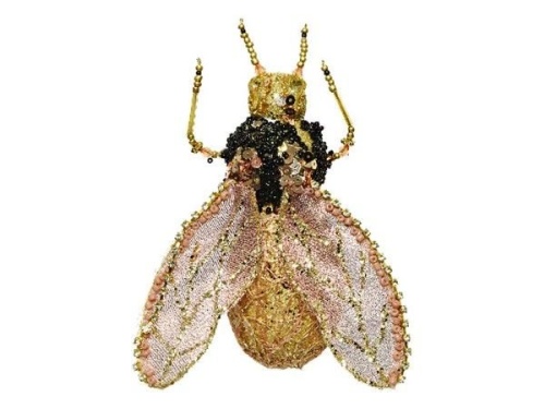 Ёлочная игрушка МУХА-ЦОКОТУХА золотая с розовыми крылышками, на клипсе, акрил, полиэстер, 14 см, Kaemingk (Decoris)