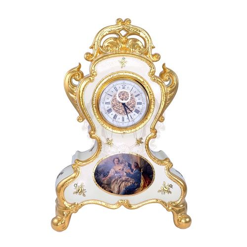 BAROQUE Часы настольные L30хP15хН45 см, керамика, цвет кремовый, декор золото фото 2