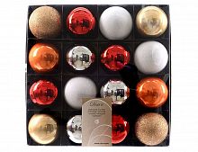 Набор пластиковых шаров deluxe "Новогодний уют", эмалевые, глянцевые, глиттер, 60 мм, упаковка 16 шт., Kaemingk