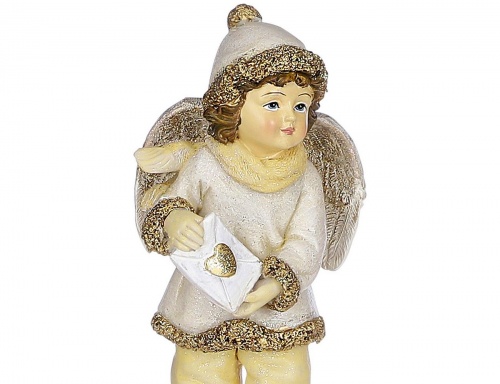 Новогодняя фигурка "Мальчуган-ангелочек" с конвертом, полистоун, кремовый, 9.5х7.5х16.5 см, Edelman фото 2