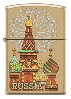 Зажигалка Zippo Россия с покрытием High Polish Brass, латунь/сталь, золотистая, 254B KREMLIN