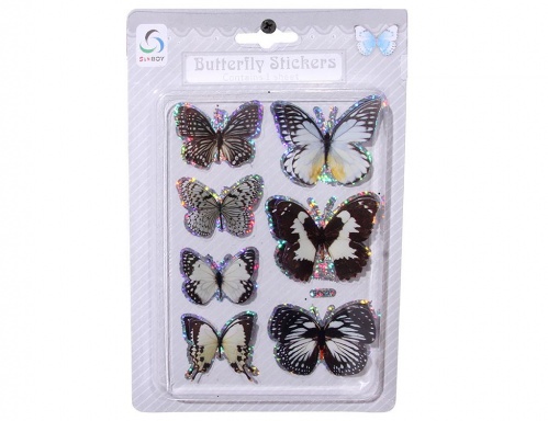 Набор наклеек "Бабочки" (в белых, чёрных и коричневых тонах), с блёстками, 7 шт., SHISHI фото 3