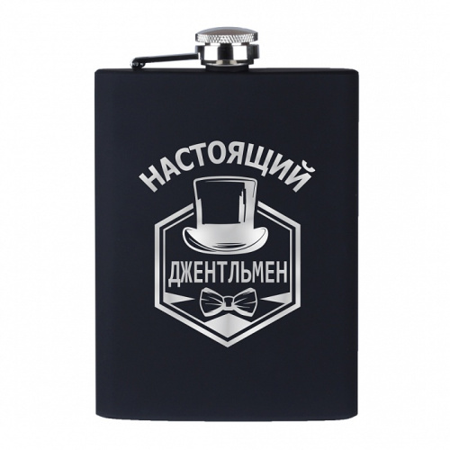 Фляга - Набор подарочный "Настоящий джентльмен" из нержавеющей стали/SoftTouch, объем 240 мл, шариковая ручка, цвет черный фото 2